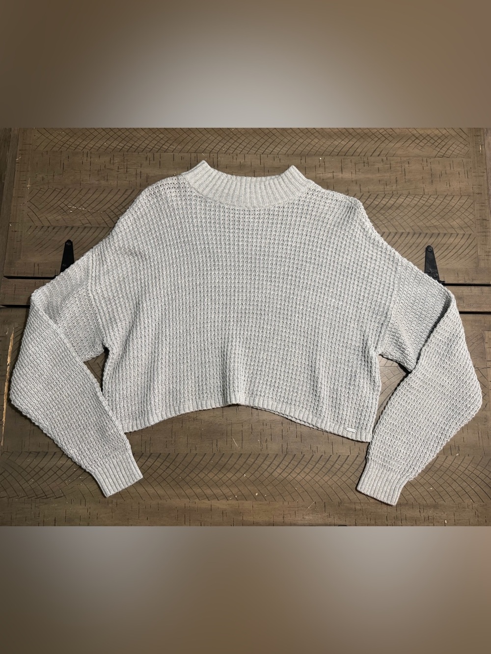 Hollister Gray Waffle-Knit Crew Sweater